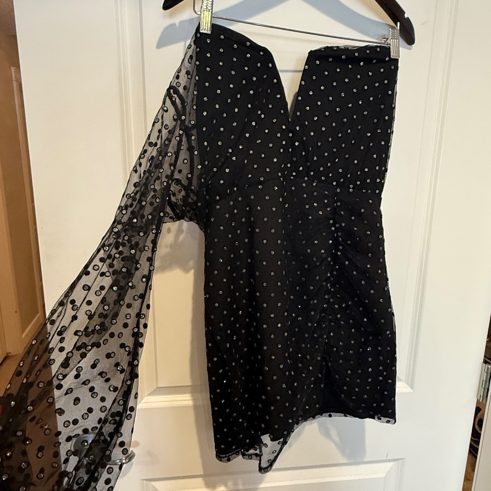 H:ours black embellished one sleeve cocktail dress